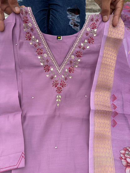 Lavender Pure Soft Roman Silk Kurti With Pent