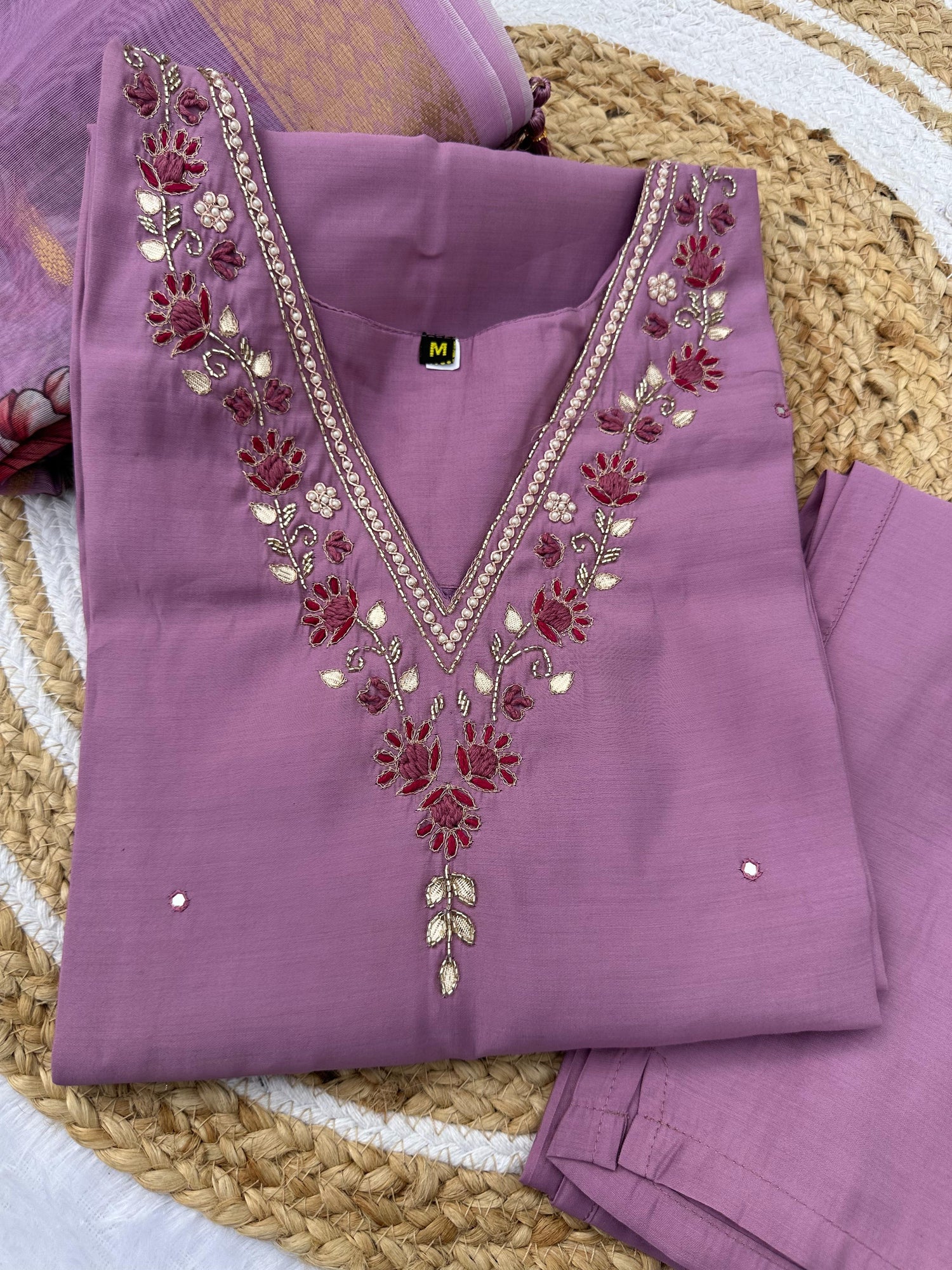Lavender Pure Soft Roman Silk Kurti With Pent