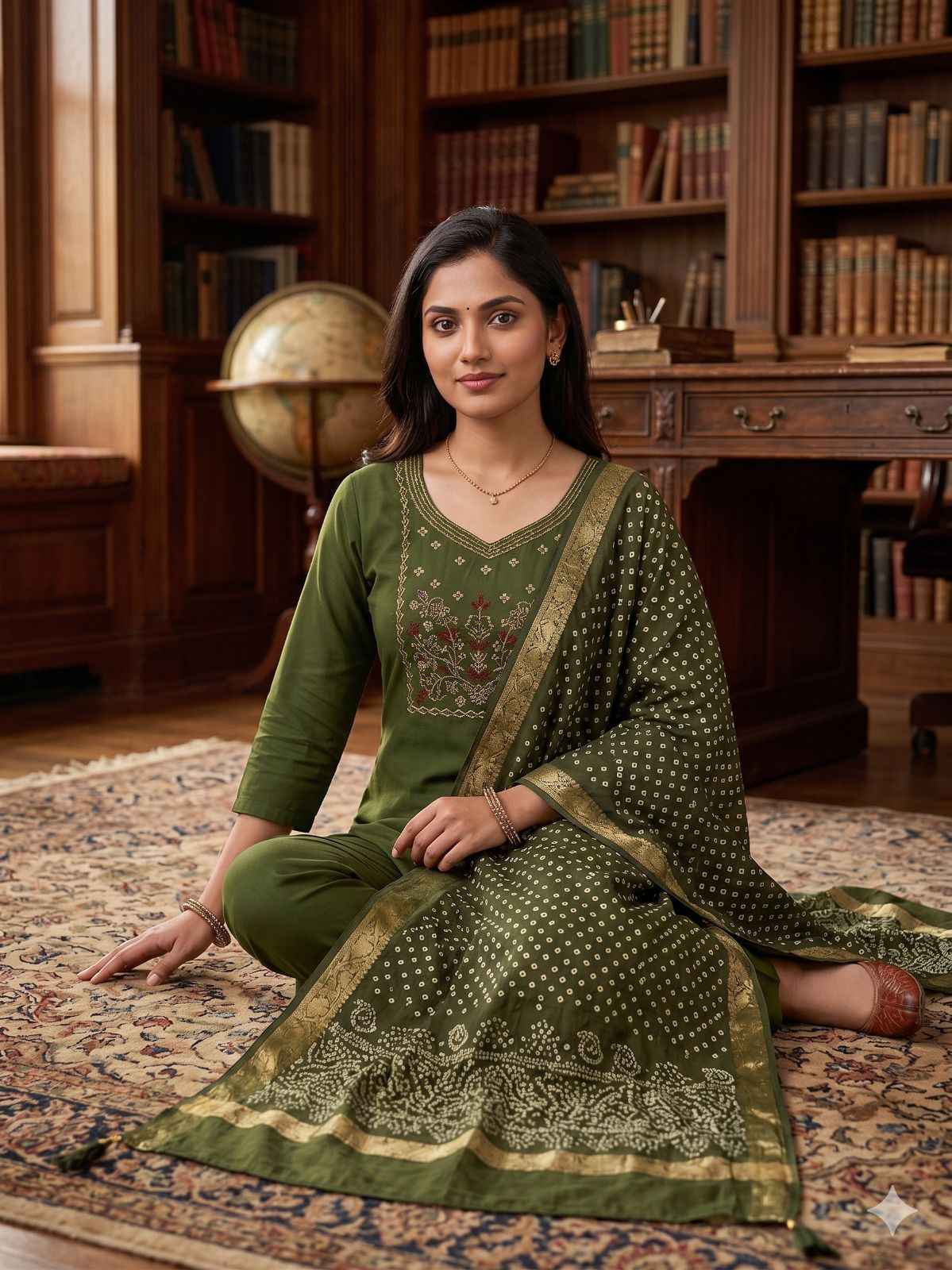 Green Pure Soft Roman Silk Hand Work Kurti With Pent
