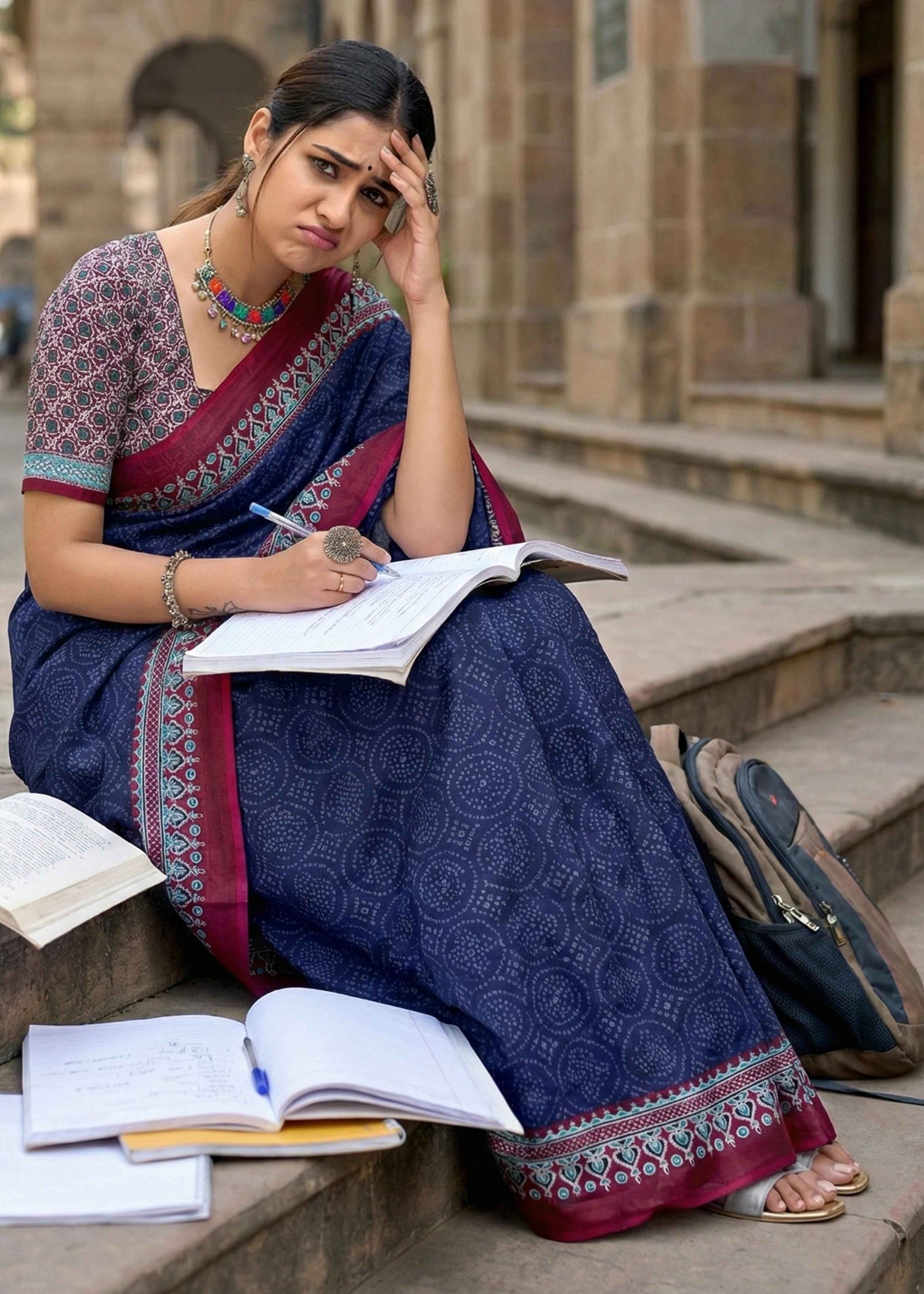 Blue Soft Malmal Bandhani Print Cotton Saree