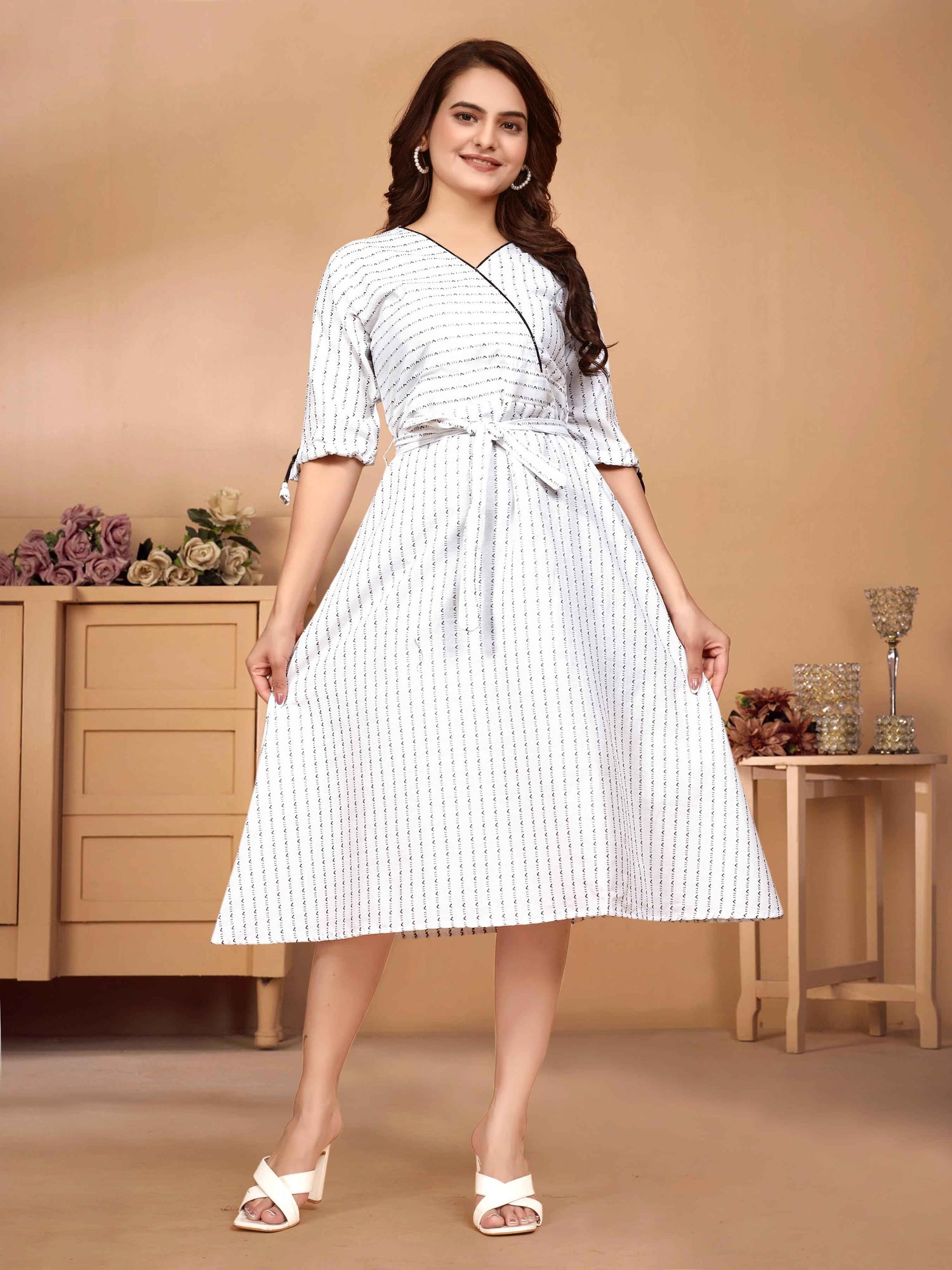 White Pure Soft Cotton Printed Shirt &amp; Tunic Matching Both Couple Combo