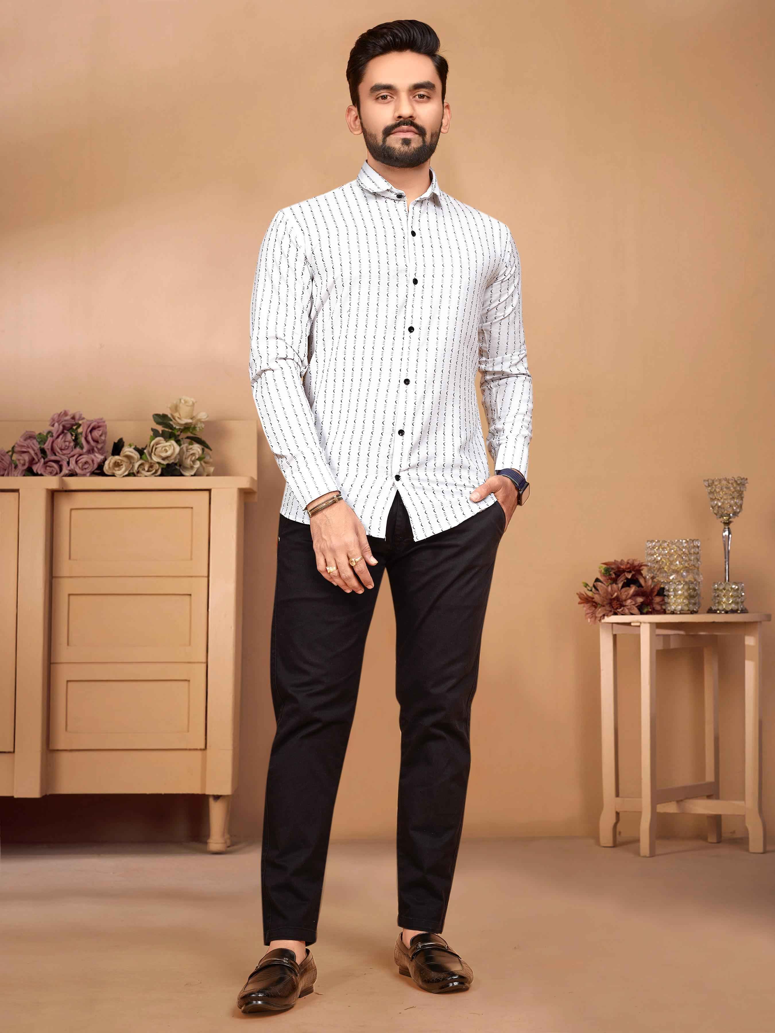 White Pure Soft Cotton Printed Shirt &amp; Tunic Matching Both Couple Combo