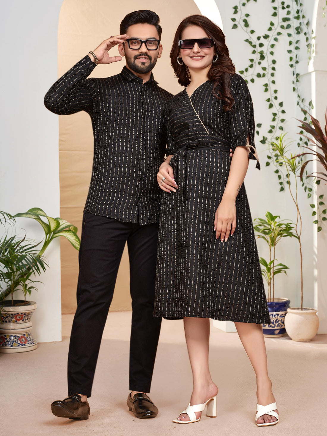 Black Pure Soft Cotton Printed Shirt &amp; Tunic Matching Both Couple Combo