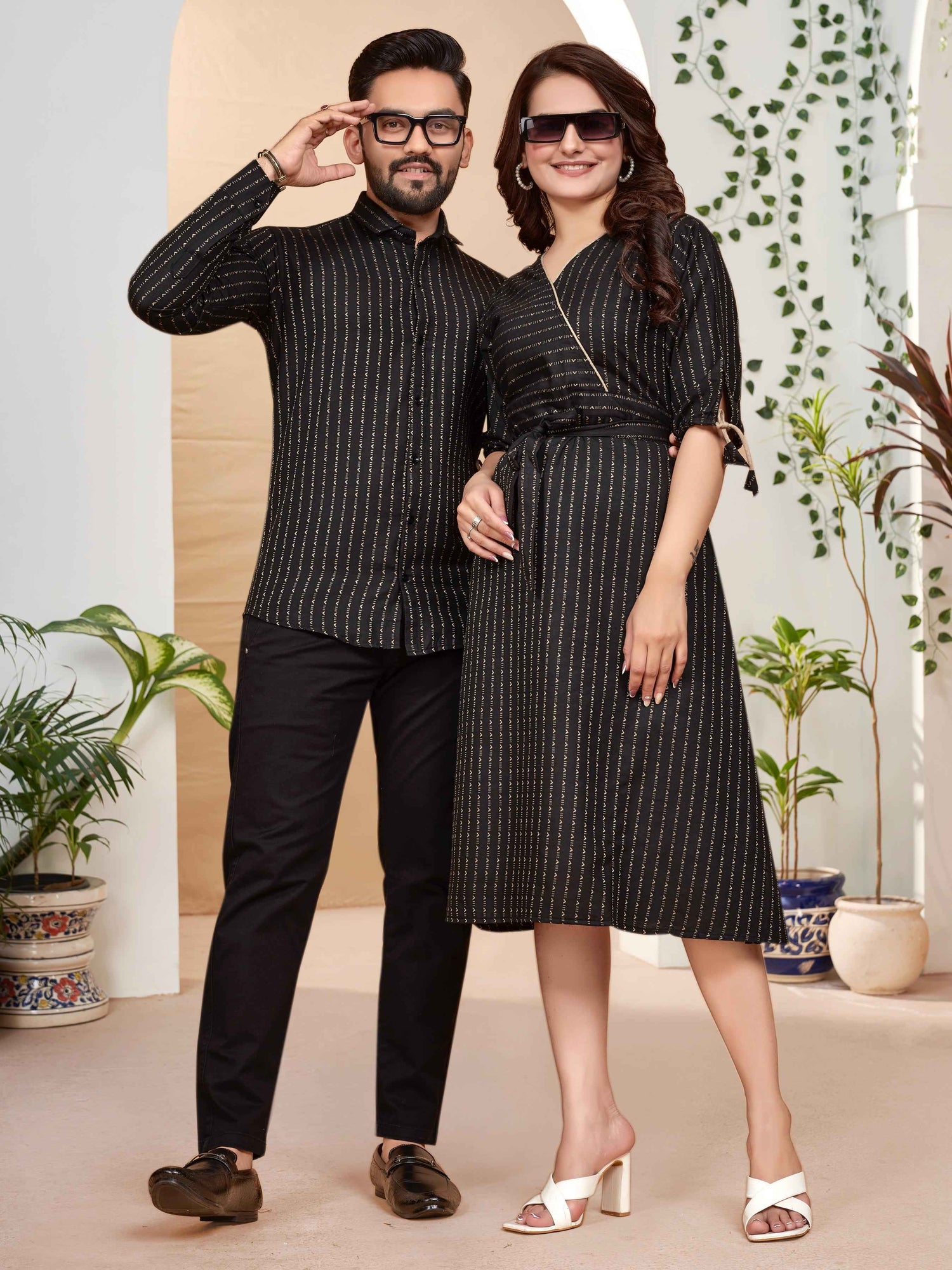 Black Pure Soft Cotton Printed Shirt &amp; Tunic Matching Both Couple Combo