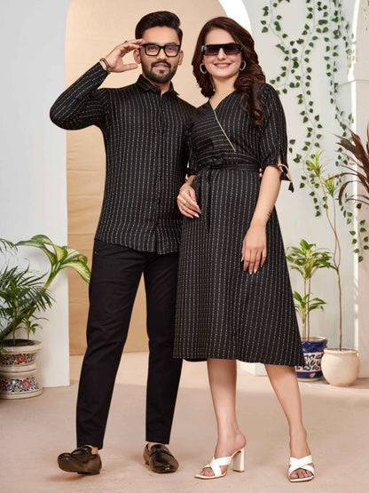 Black Pure Soft Cotton Printed Shirt &amp; Tunic Matching Both Couple Combo