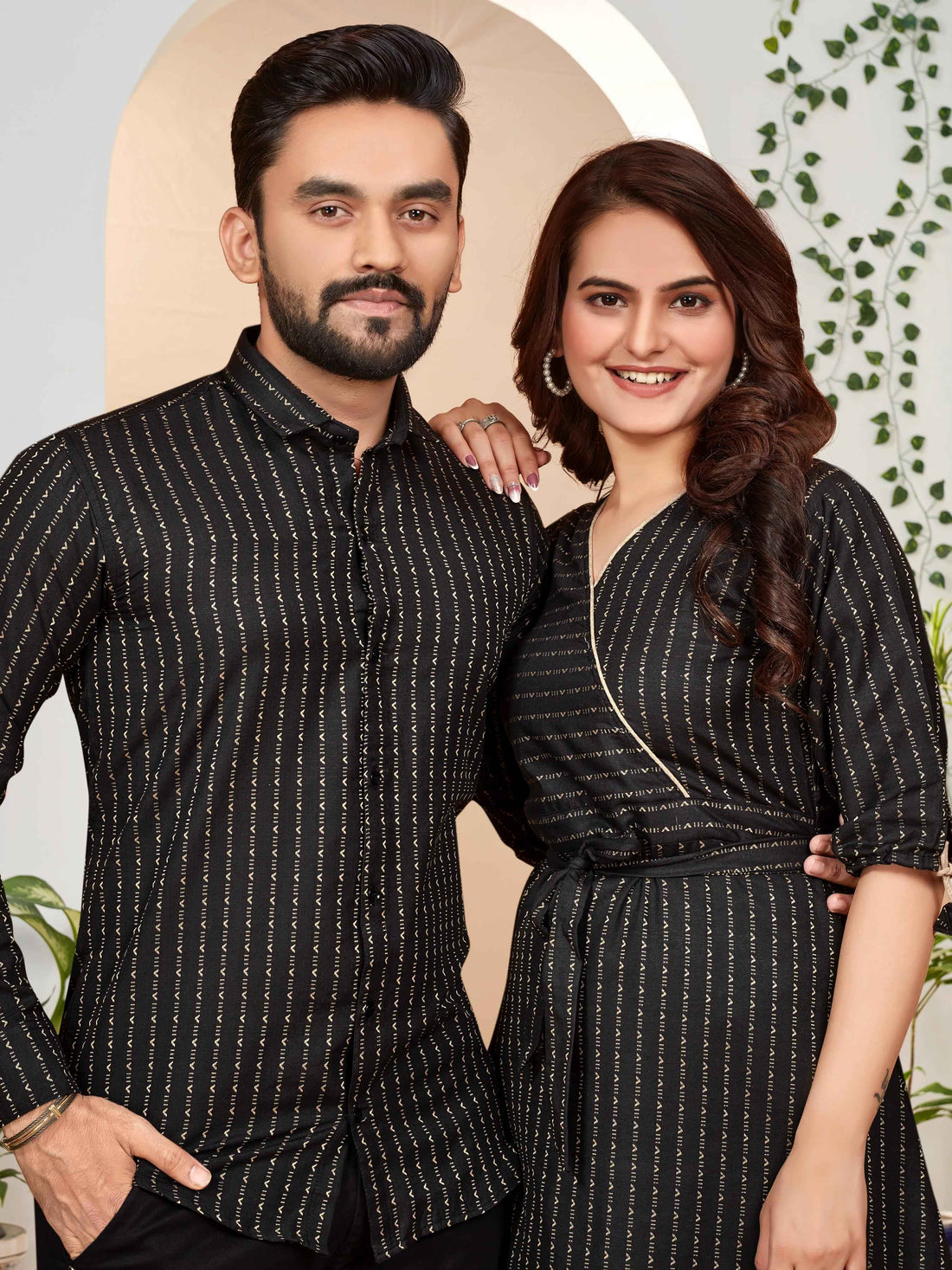 Black Pure Soft Cotton Printed Shirt &amp; Tunic Matching Both Couple Combo
