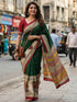 Green Soft Malmal Cotton Ajrakh Hand Block Print Cotton Saree