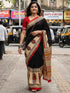Black Soft Malmal Cotton Ajrakh Hand Block Print Cotton Saree