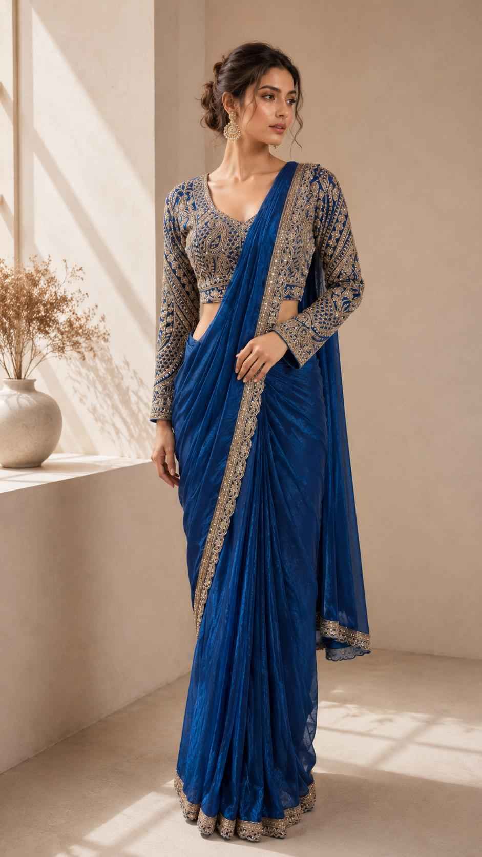 Blue Pure Imported Fendi Silk Ready to Wear Saree