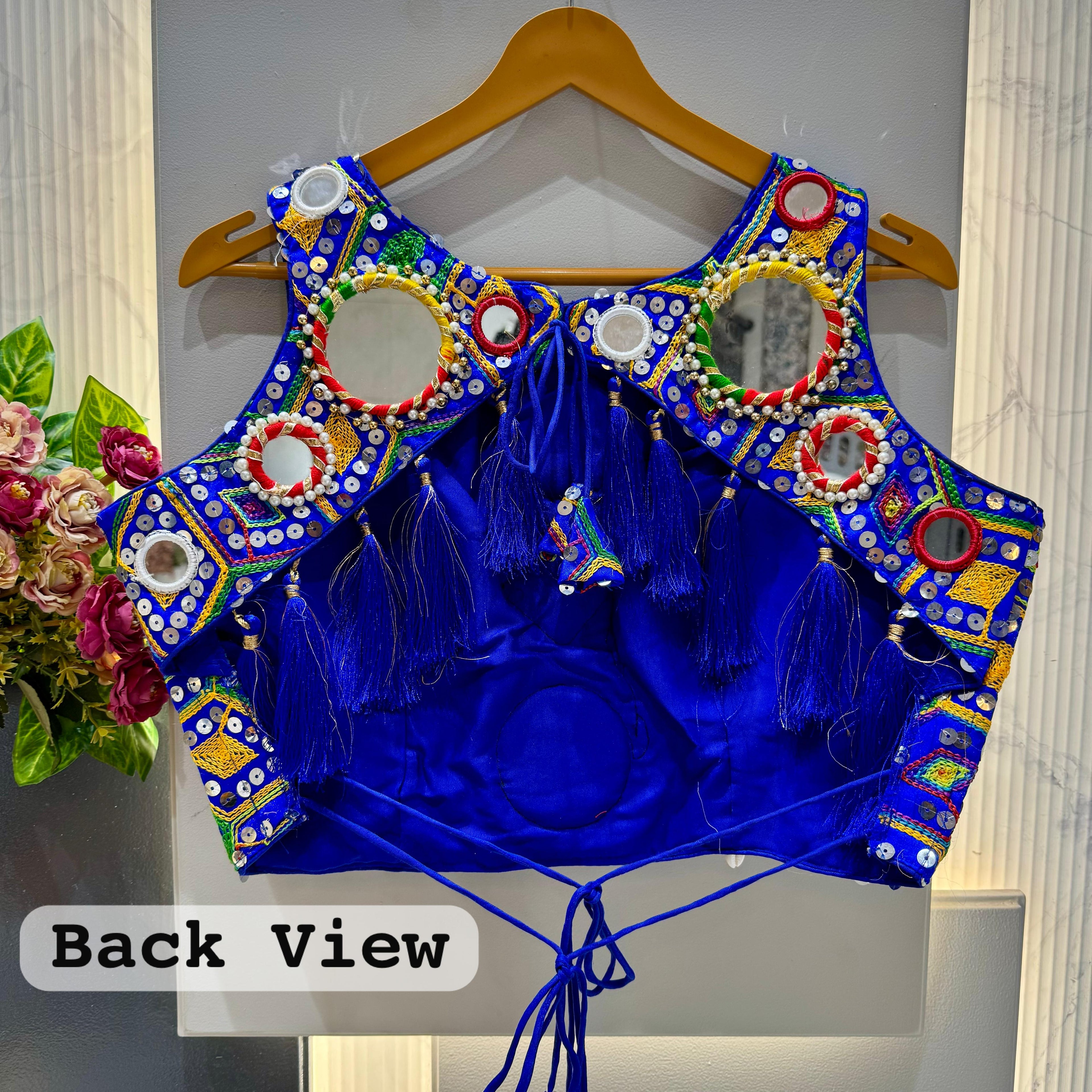 Black Pure Soft Heavy Thread Sequin Kaudi &amp; Hand Mirror Work Navratri Blouse