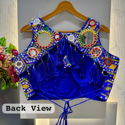 Black Pure Soft Heavy Thread Sequin Kaudi &amp; Hand Mirror Work Navratri Blouse
