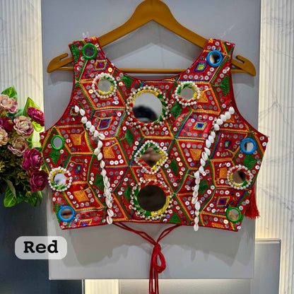 Rani Pure Soft Heavy Thread Sequin Kaudi &amp; Hand Mirror Work Navratri Blouse