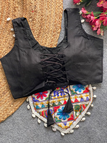 Black Pure Soft Heavy Codding Embroidery With traditional Kaudi Navratri Blouse