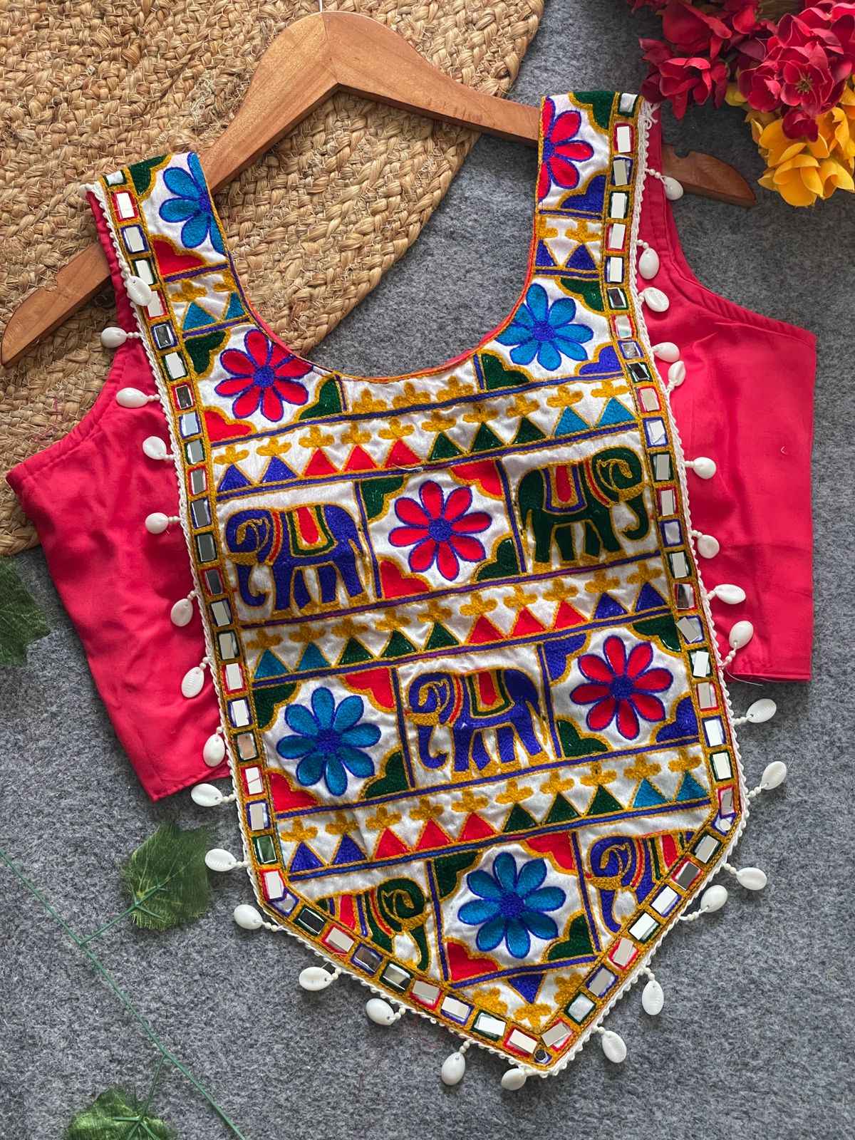 Rani Pure Soft Heavy Codding Embroidery With traditional Kaudi Navratri Blouse