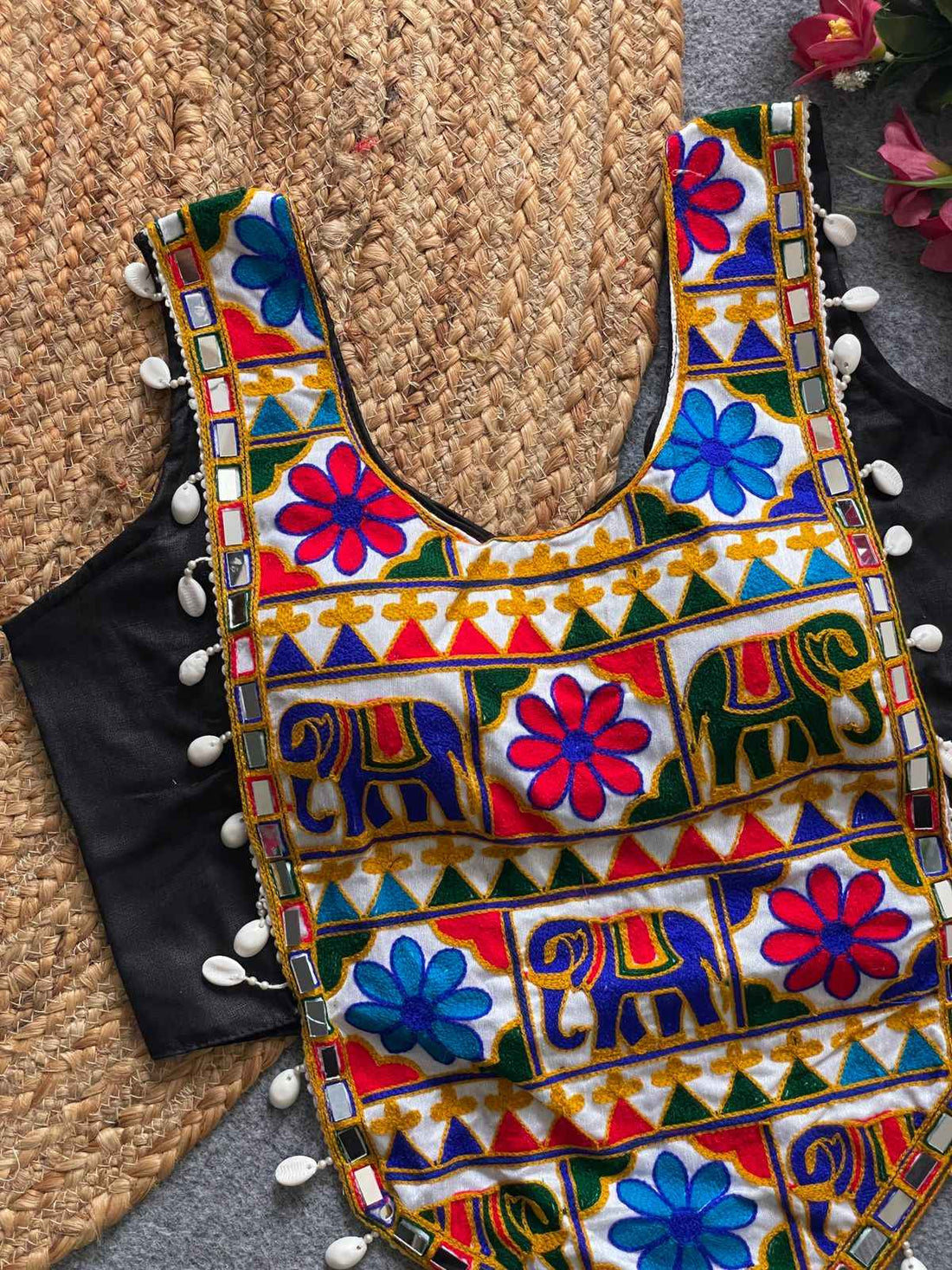 Black Pure Soft Heavy Codding Embroidery With traditional Kaudi Navratri Blouse
