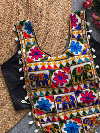 Black Pure Soft Heavy Codding Embroidery With traditional Kaudi Navratri Blouse
