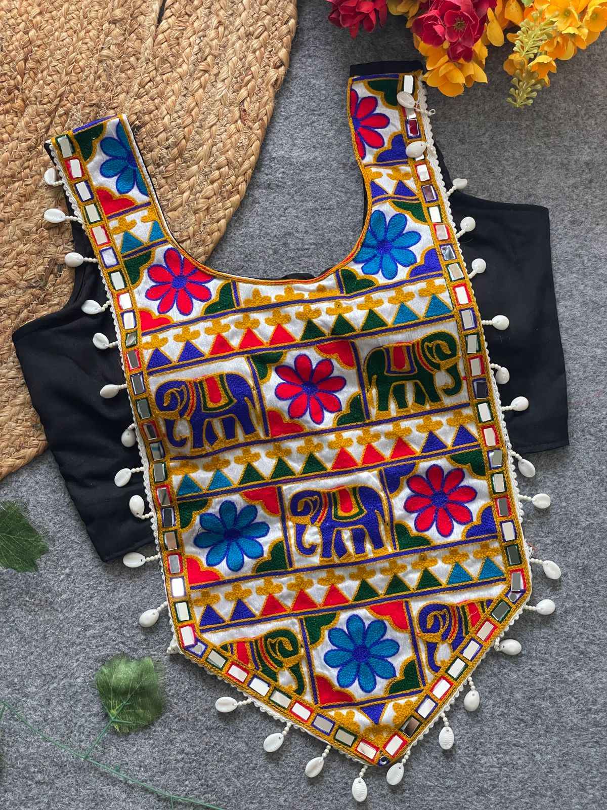Black Pure Soft Heavy Codding Embroidery With traditional Kaudi Navratri Blouse