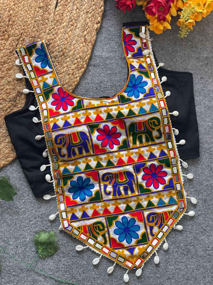 Black Pure Soft Heavy Codding Embroidery With traditional Kaudi Navratri Blouse