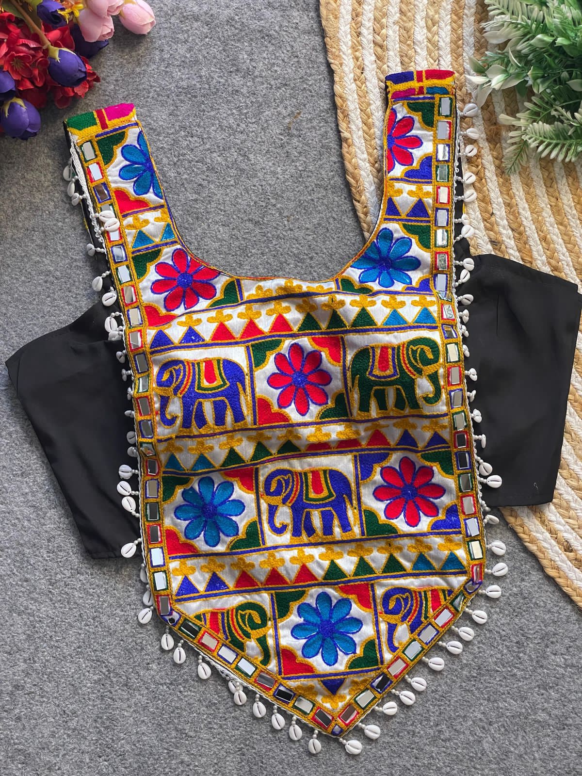 Black Pure Soft Heavy Codding Embroidery With traditional Kaudi Navratri Blouse
