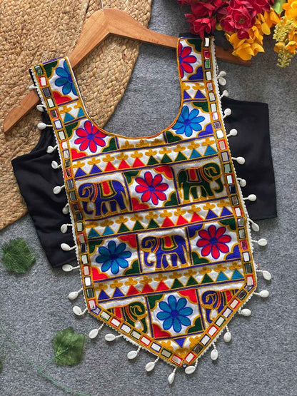 Black Pure Soft Heavy Codding Embroidery With traditional Kaudi Navratri Blouse