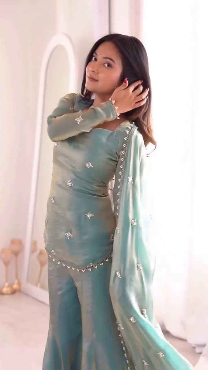 Sea Green Pure Soft Roman Silk Kurti Pent With Dupatta Set