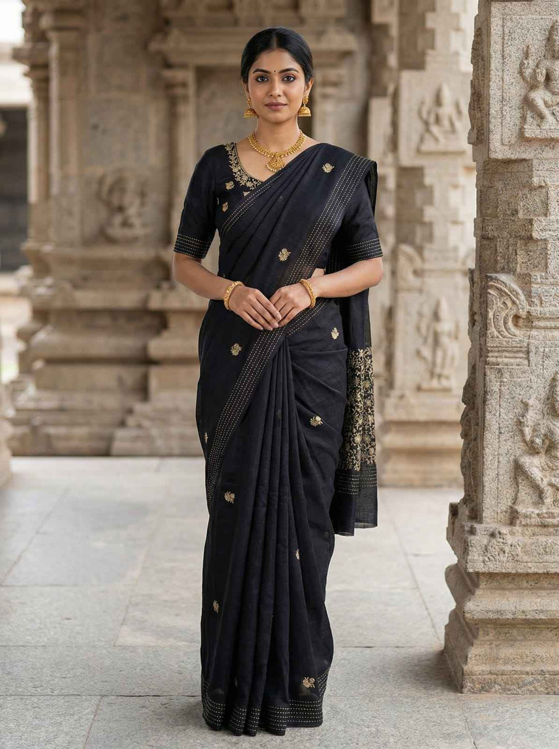 Black Pure Soft Matka Silk Handloom Saree