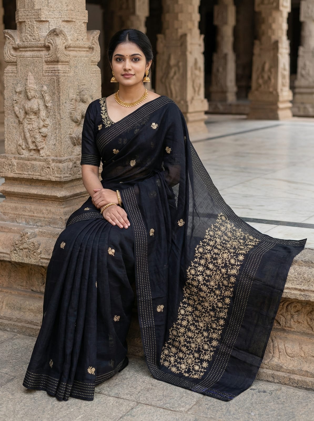 Black Pure Soft Matka Silk Handloom Saree