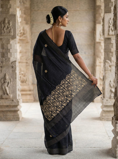 Black Pure Soft Matka Silk Handloom Saree