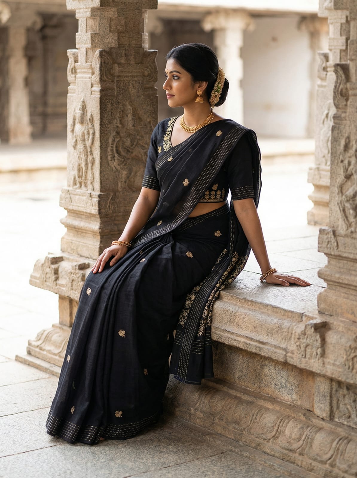 Black Pure Soft Matka Silk Handloom Saree