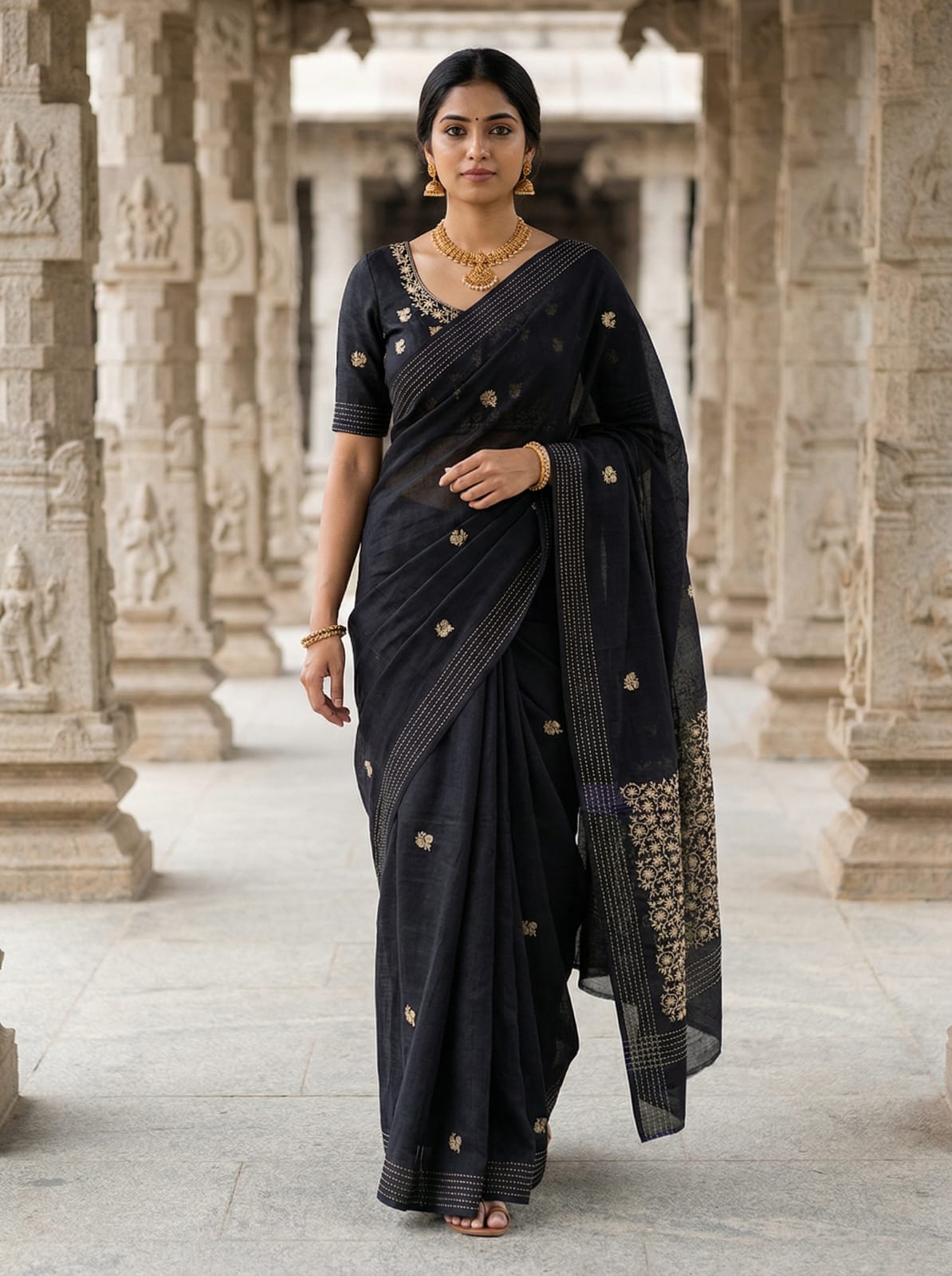 Black Pure Soft Matka Silk Handloom Saree