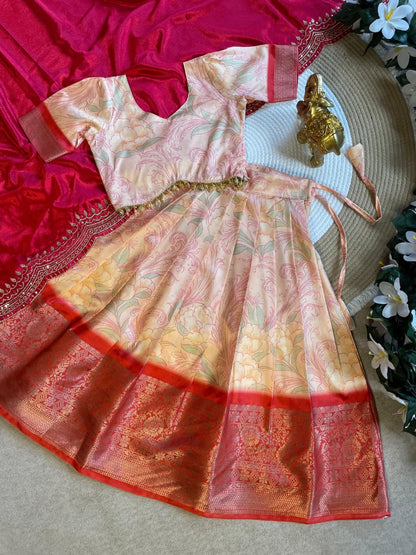 Red Pure Silk Heavy Floral Paisley Kids Girl&