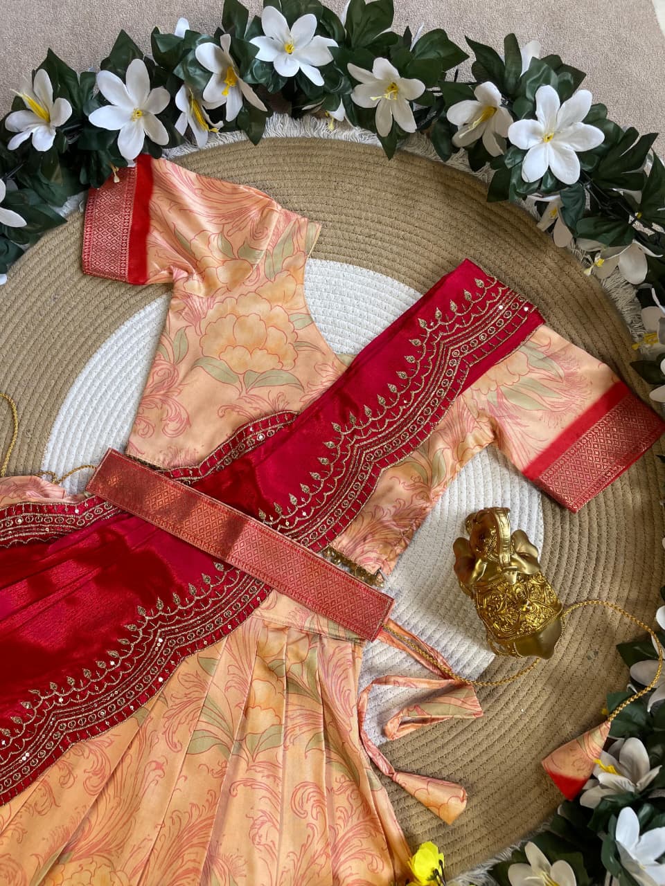 Red Pure Silk Heavy Floral Paisley Kids Girl&