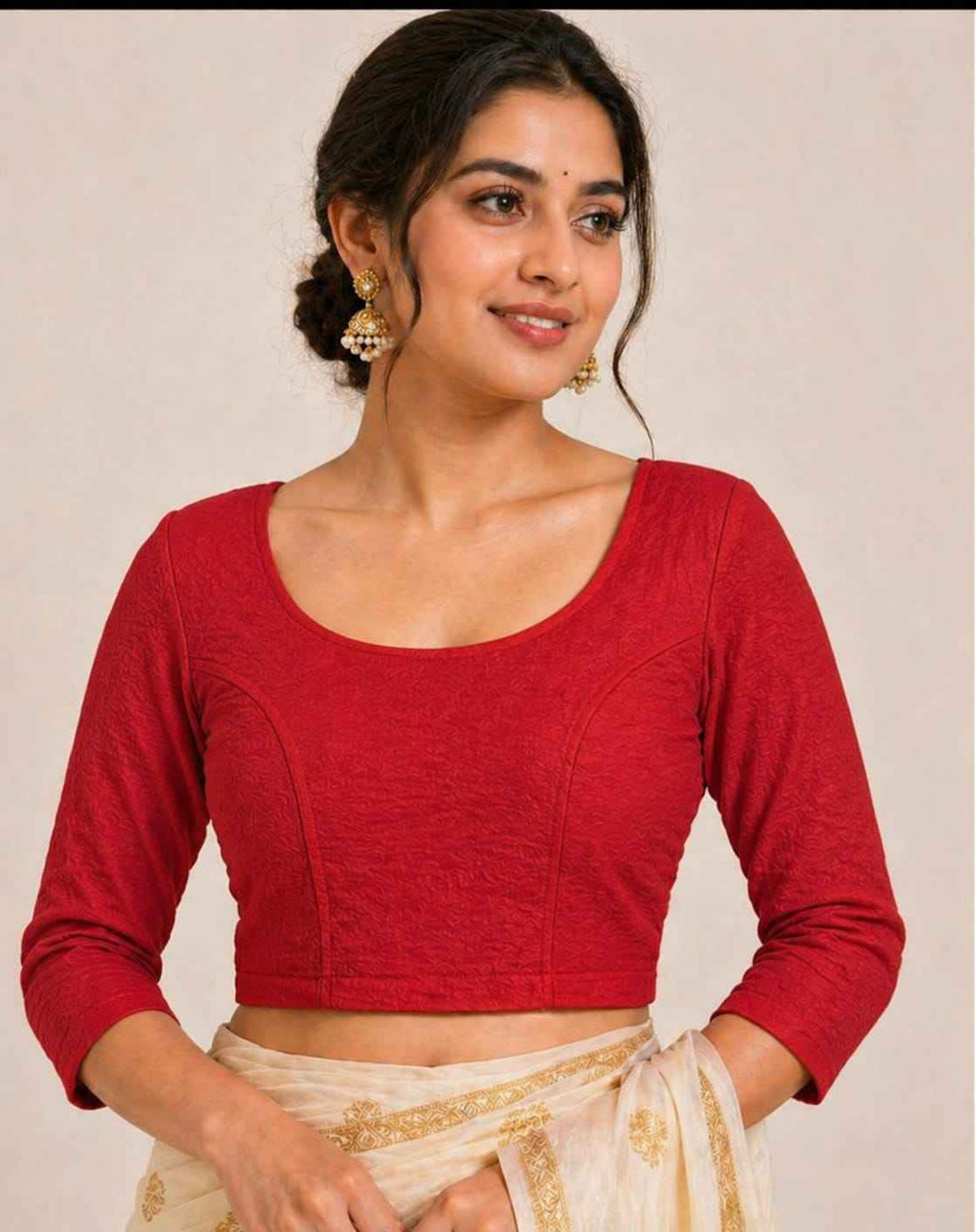 Red Pure Premium Crush Lycra Readymade stretchable Blouse