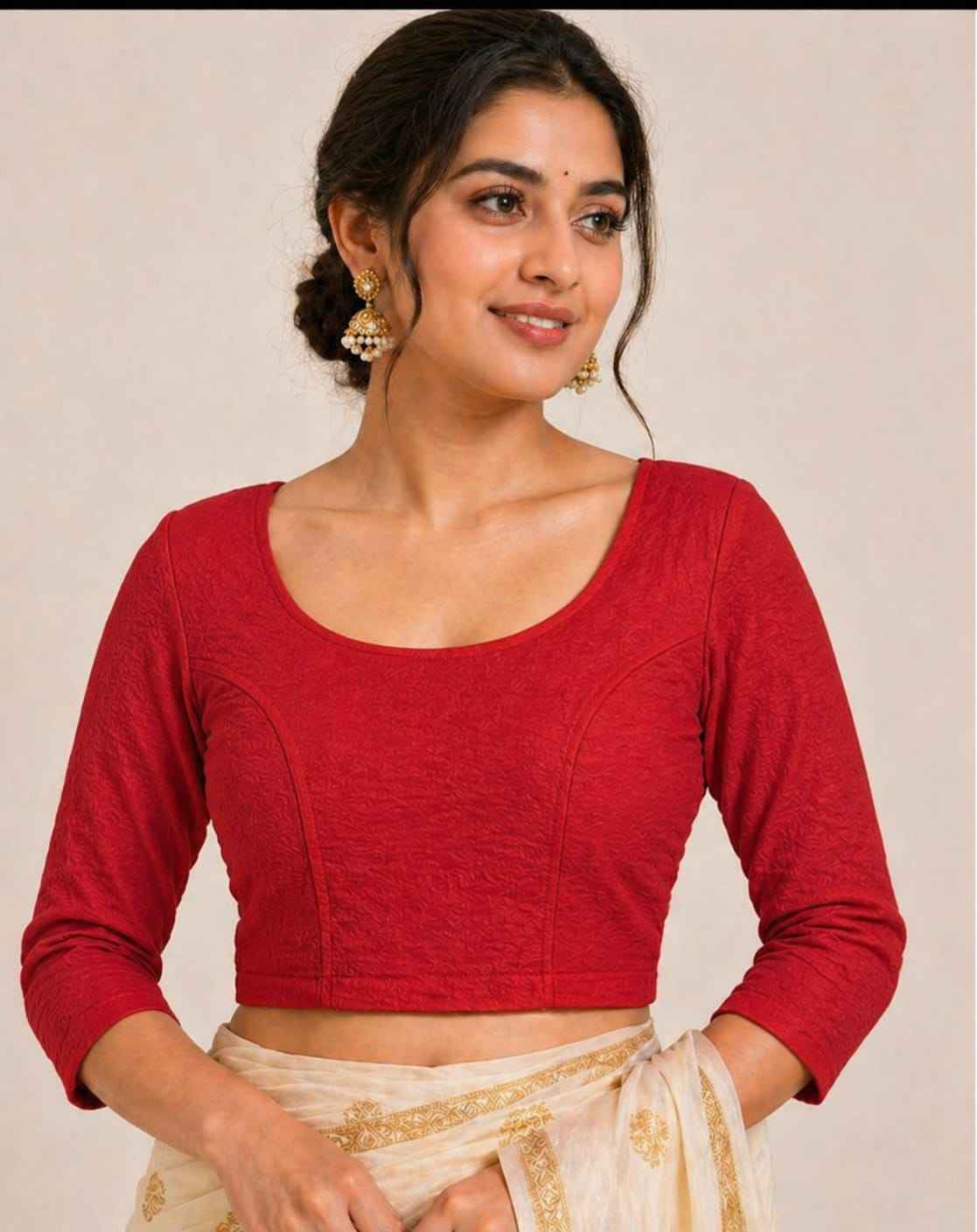Red Pure Premium Crush Lycra Readymade stretchable Blouse