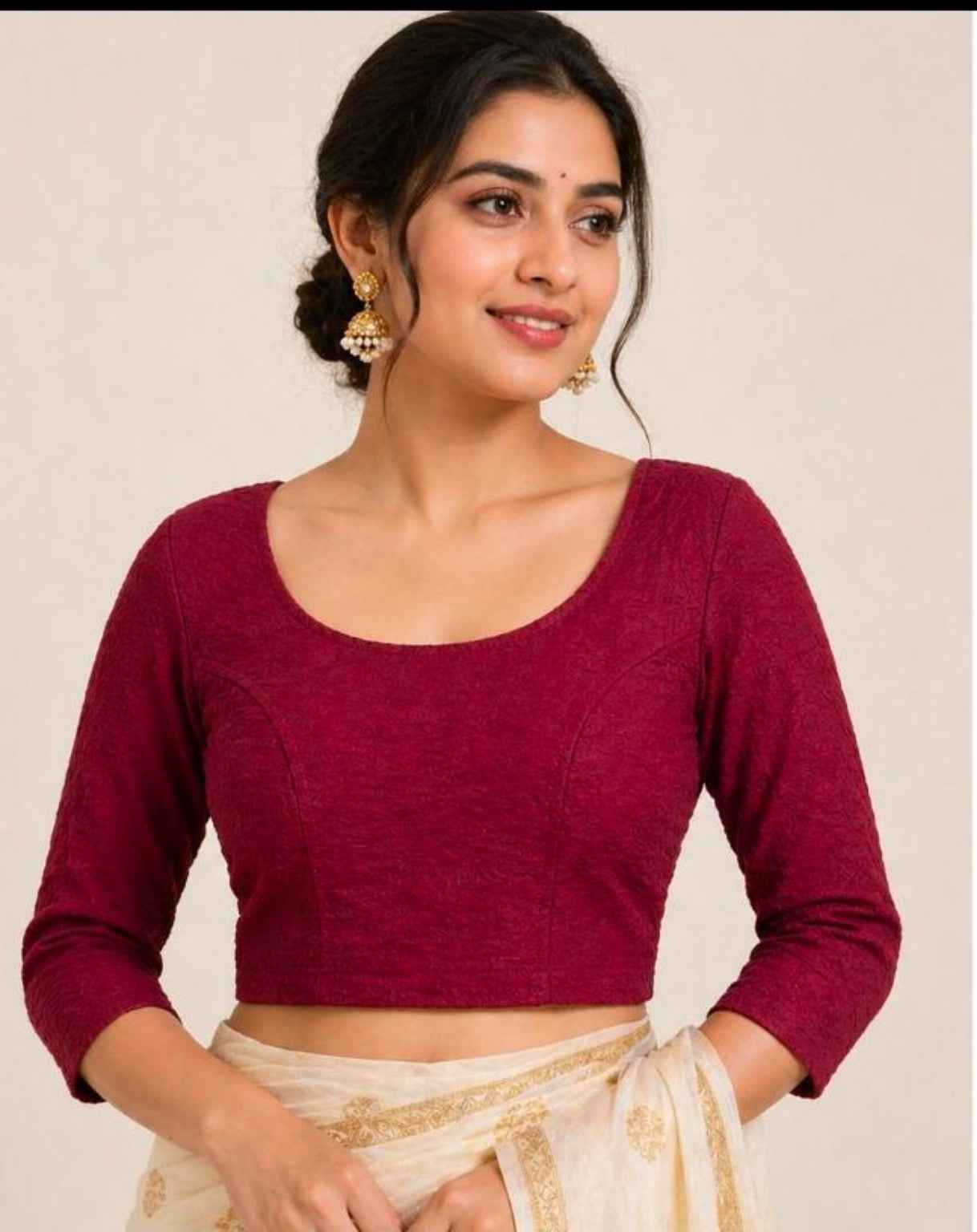 Maroon Pure Premium Crush Lycra Readymade stretchable Blouse