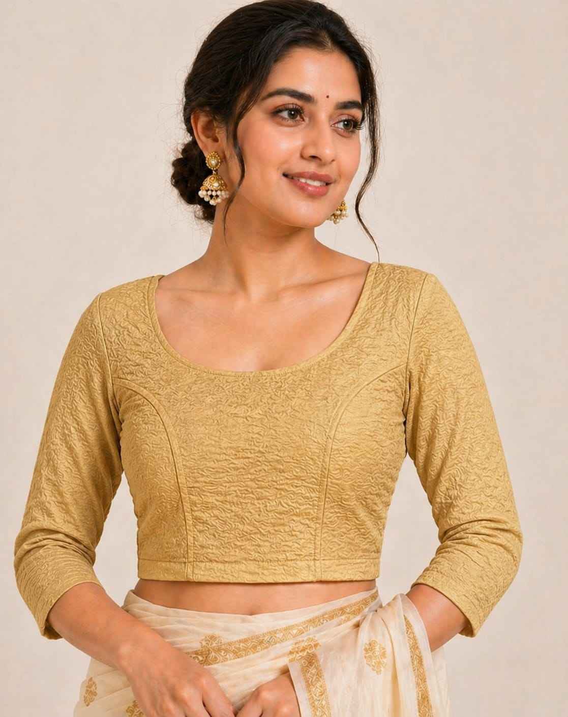 Gold Pure Premium Crush Lycra Readymade stretchable Blouse