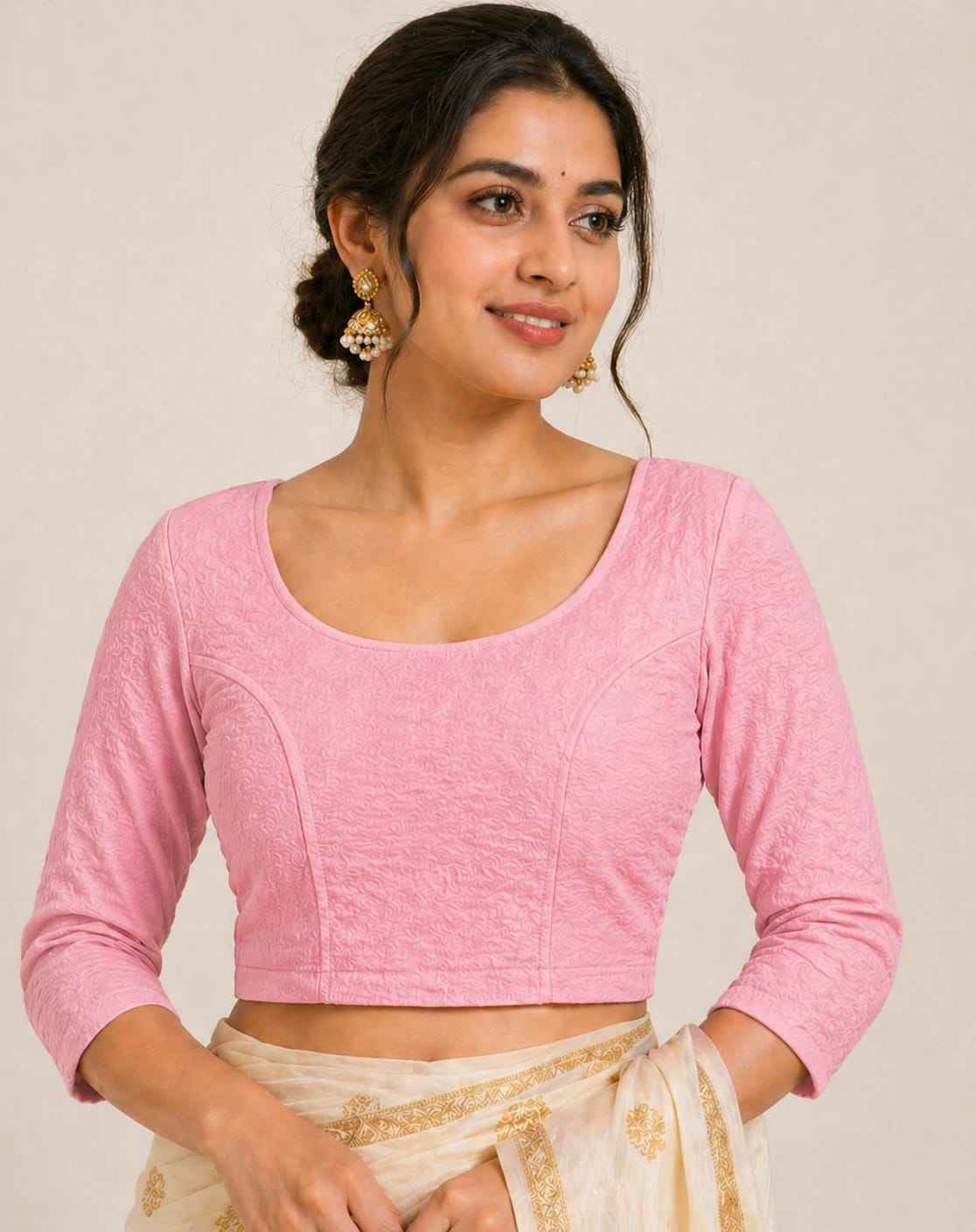 Pink Pure Premium Crush Lycra Readymade stretchable Blouse