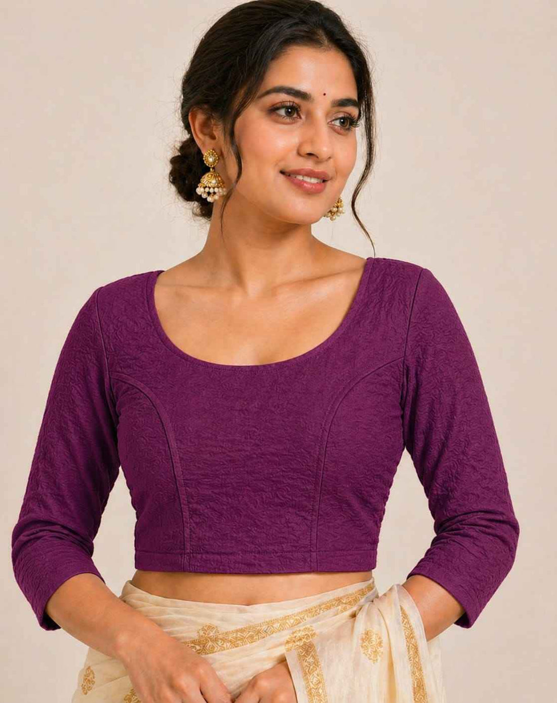 Purple Pure Premium Crush Lycra Readymade stretchable Blouse