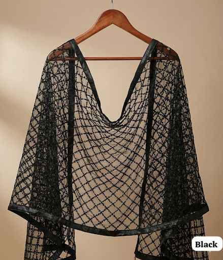 Black Premium Heavy Net With Elegant Embroidery Work Duppata