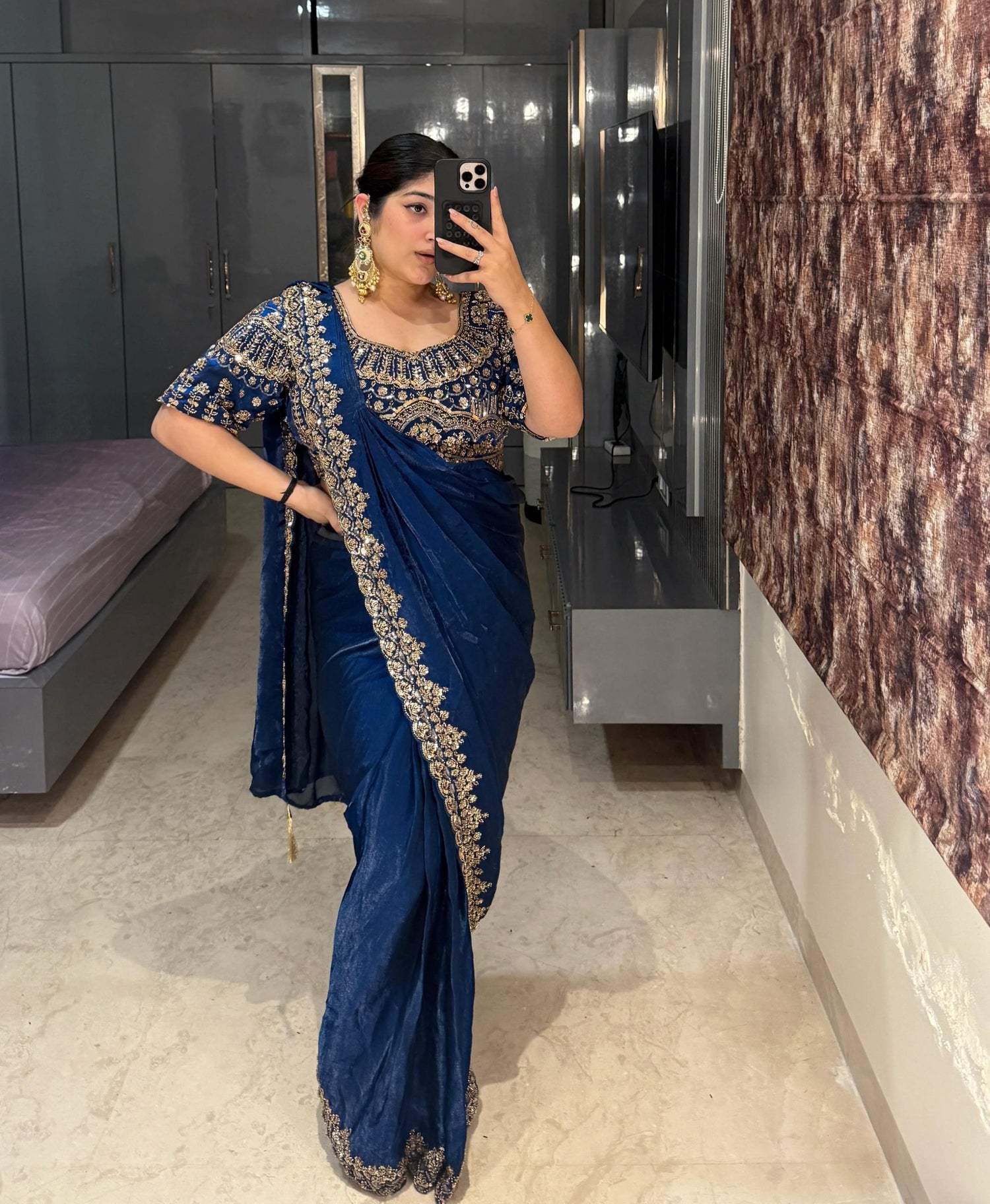 Blue Pure Imported Fendi Silk Ready to Wear Saree