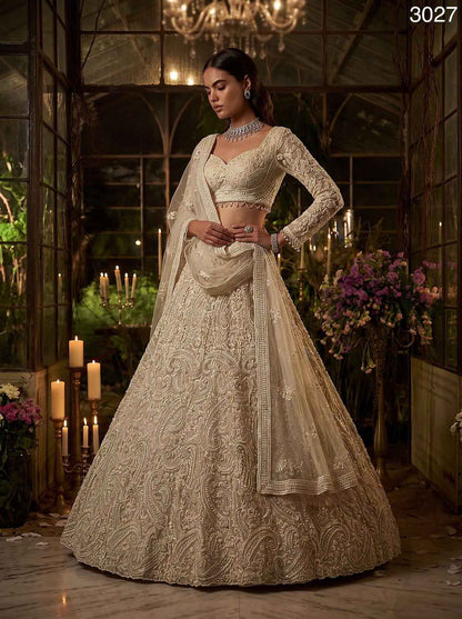 Ivory Pure Soft Heavy Net Fancy Embroidery Work Bridal Lehenga Choli