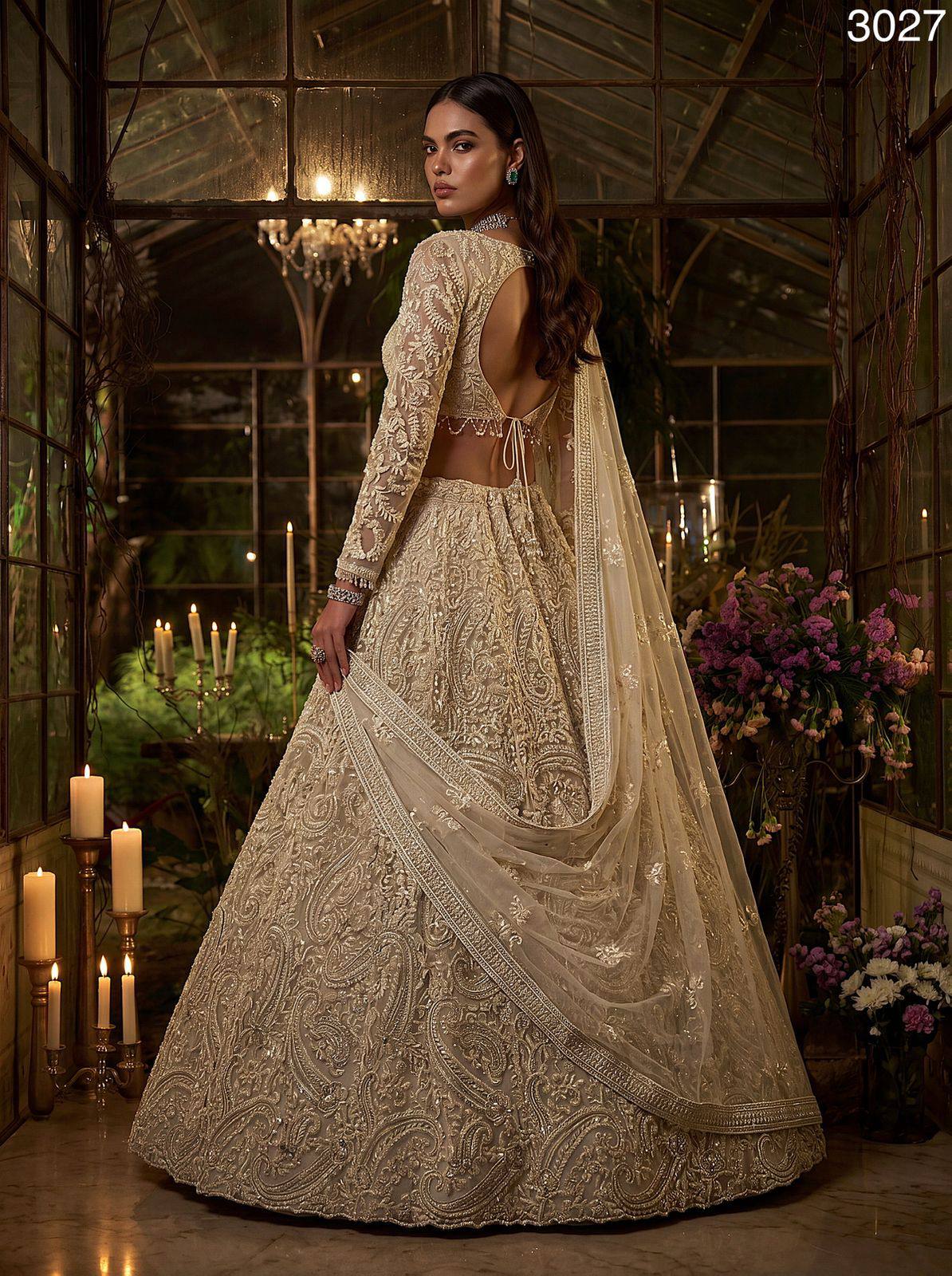 Ivory Pure Soft Heavy Net Fancy Embroidery Work Bridal Lehenga Choli