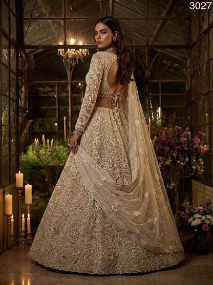 Ivory Pure Soft Heavy Net Fancy Embroidery Work Bridal Lehenga Choli