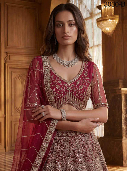 Raspberry Pink Pure Soft Heavy Net Fancy Embroidery Work Bridal Lehenga Choli