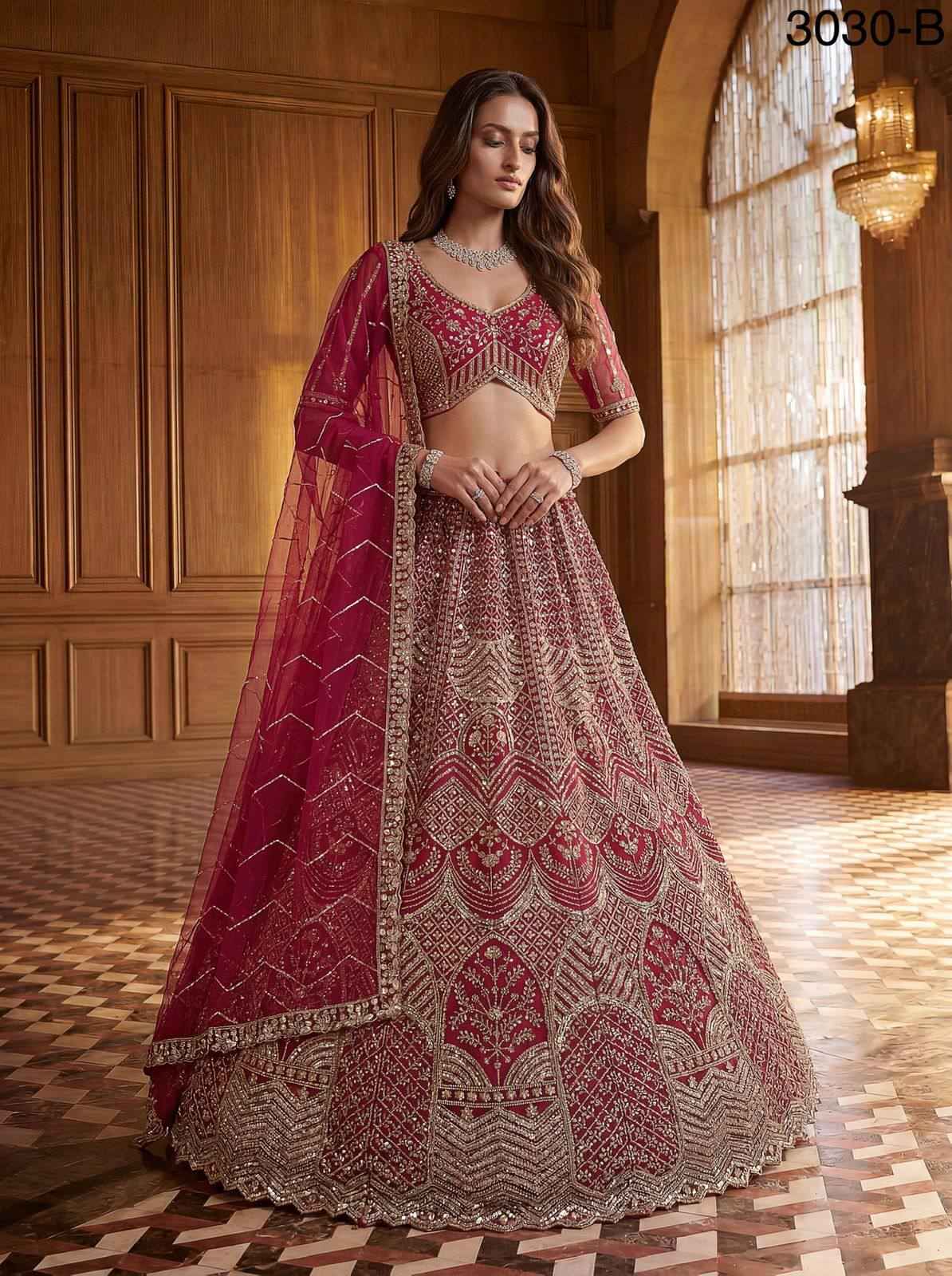 Raspberry Pink Pure Soft Heavy Net Fancy Embroidery Work Bridal Lehenga Choli