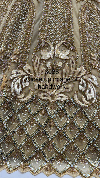 Golden Pure Soft Heavy Net Fancy Embroidery Work Bridal Lehenga Choli