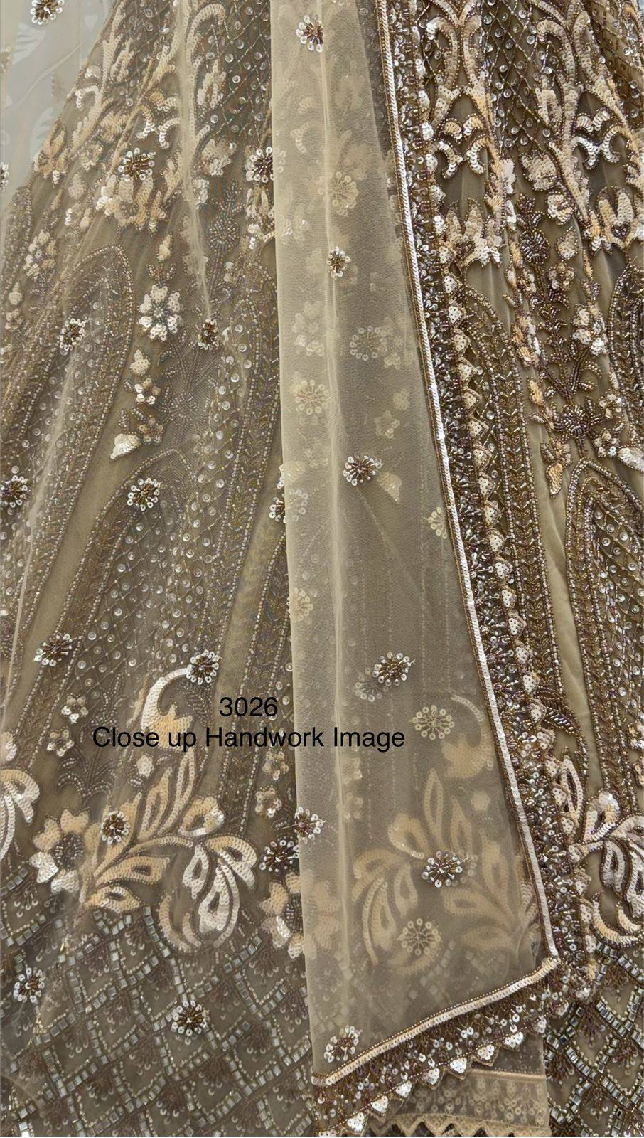 Golden Pure Soft Heavy Net Fancy Embroidery Work Bridal Lehenga Choli