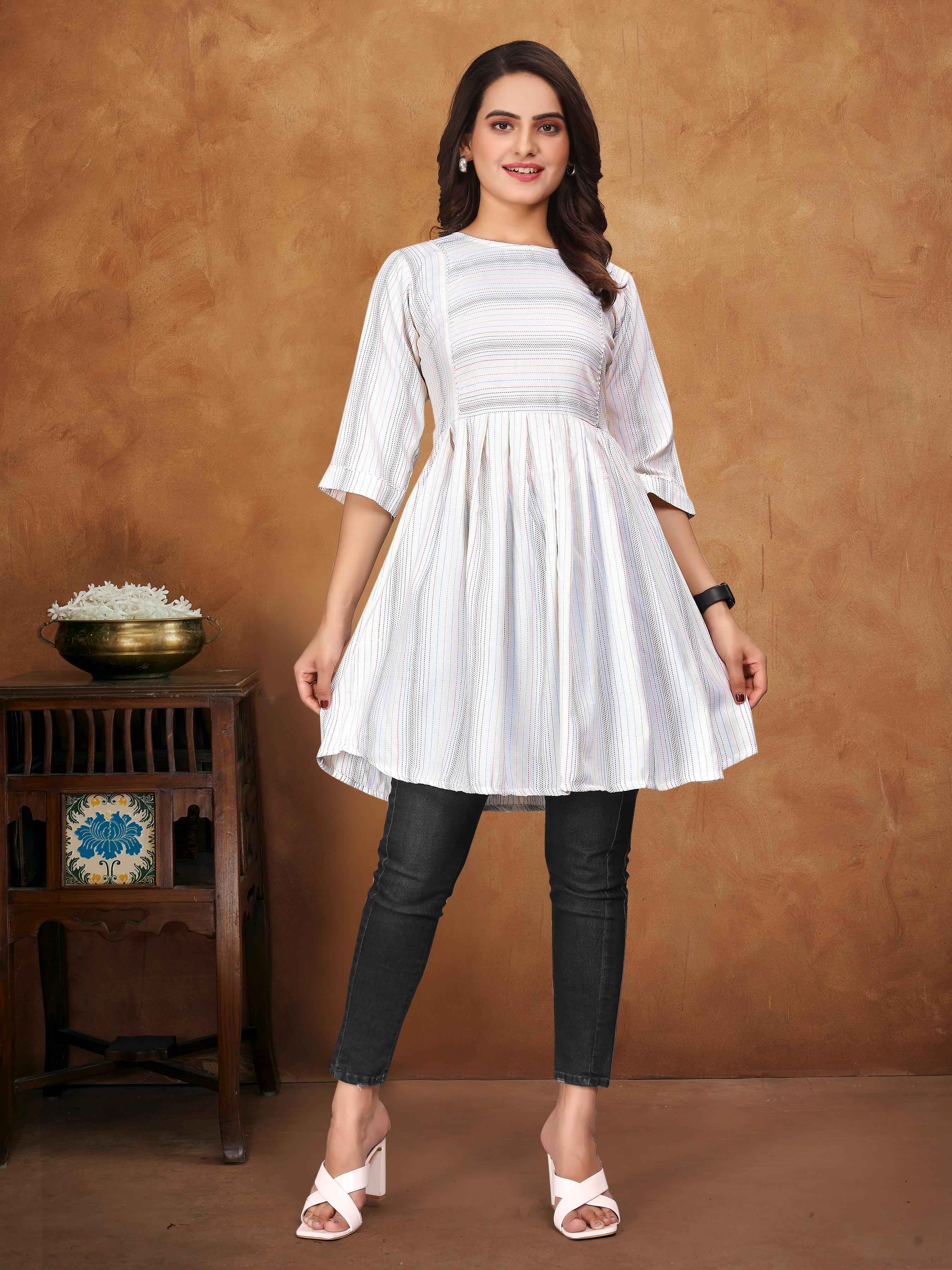 White Pure Soft Cotton Printed Shirt &amp; Tunic Matching Both Couple Combo