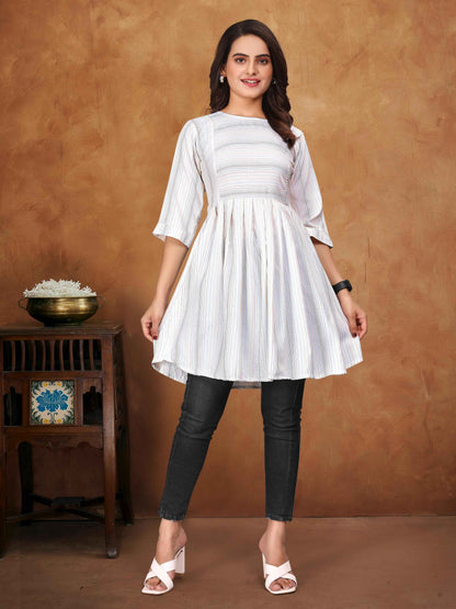 White Pure Soft Cotton Printed Shirt &amp; Tunic Matching Both Couple Combo