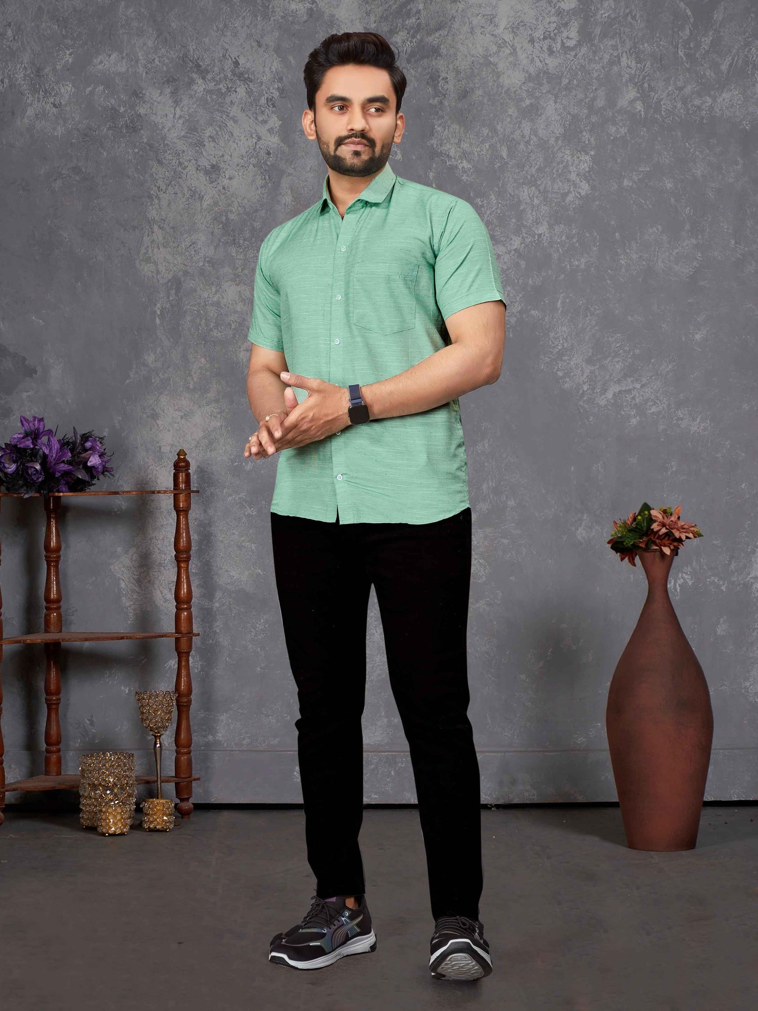 Green Pure Soft Cotton Printed Shirt &amp; Tunic Matching Both Couple Combo